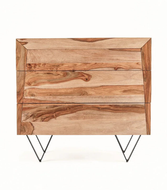 WOODEN 3 DRAWER CHEST WITH IRON STAND