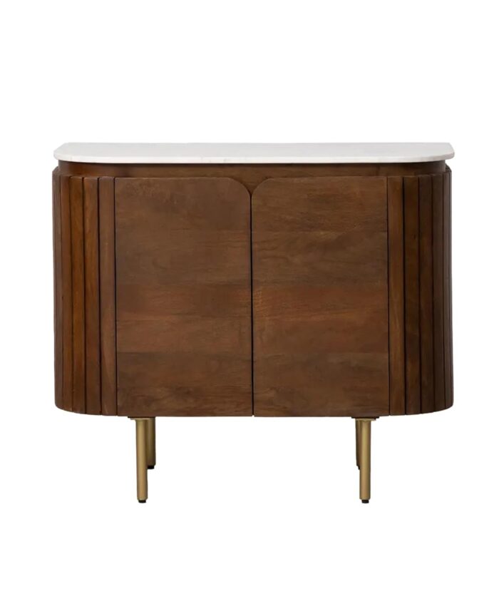 WOODEN 2 DOOR SIDEBOARD WITH MARBLE TOP AND IRON LEG